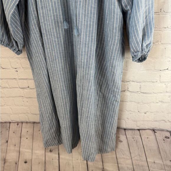 UNIQLO X J.W. ANDERSON Linen Blend Striped Gathered 3/4 Sleeved Dress - Picture 3 of 15